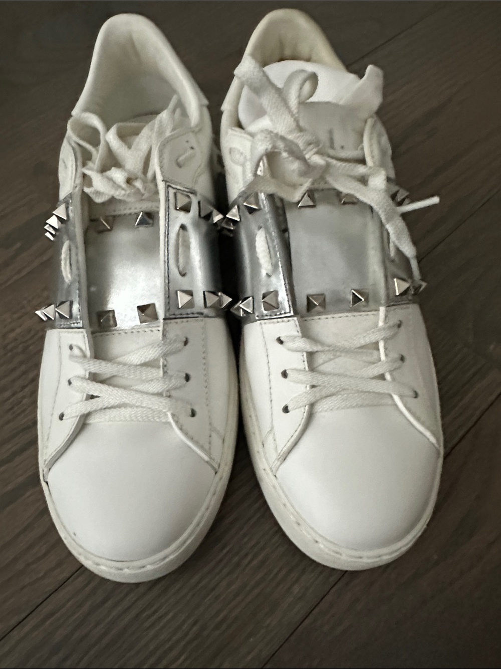 Valentino Garavani White Sneakers with Silver Stud